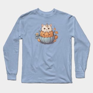 Halloween Pumpkin with Cute Cat Long Sleeve T-Shirt